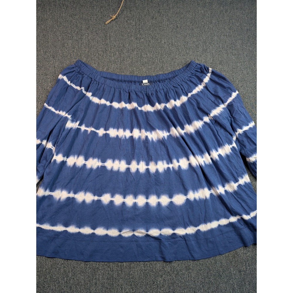 Chaps Womens 2X Blue Tie Dye Off The Shoulder Top Striped Boho Blouse Cotton